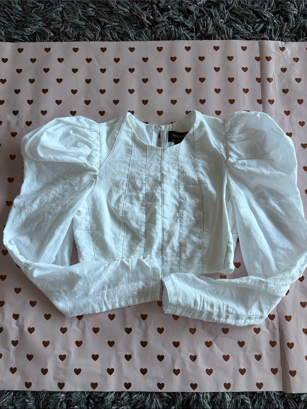 Bardot White Puff Sleeve Crop Top